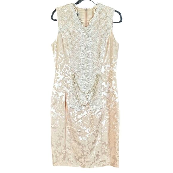 Vtg Jessica McClintock Lace Brocade Pearls Dress Jacket Set Bridal Pink NWT 12 - Picture 5 of 16